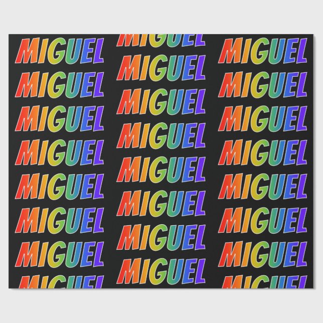Papel De Presente Nome "MIGUEL" do arco-íris; Divertimento & (Aberto)