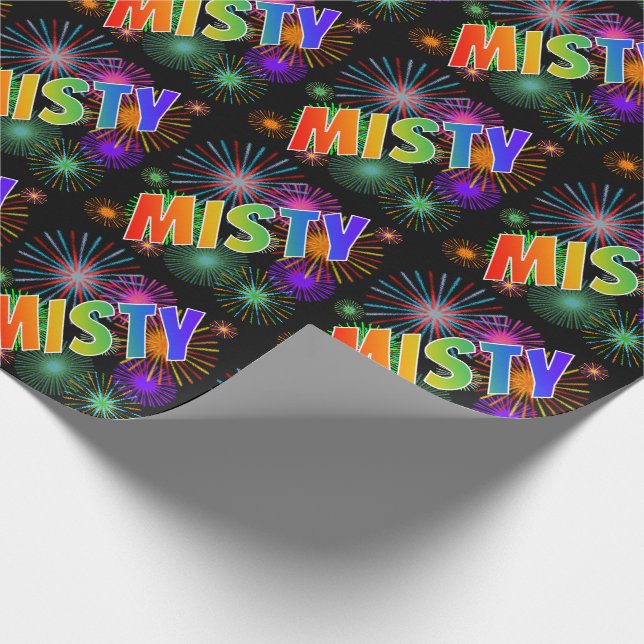Papel De Presente Nome "MISTY" em Arco-Íris + Fogos de Artifício (Ponta)