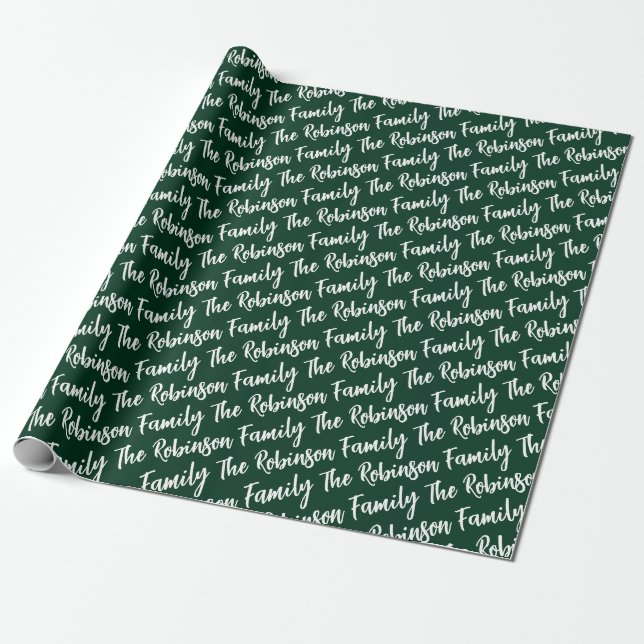 Papel De Presente Nome Moderno Personalizado Verde Escuro (Desenrolado)
