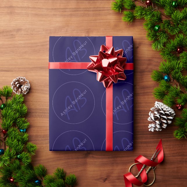 Papel De Presente Nome moderno primeiro e último c/Monograma (Presente de Natal)