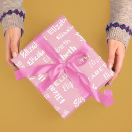 Papel De Presente Nome Monograma Inicial Presente Personalizado Rosa
