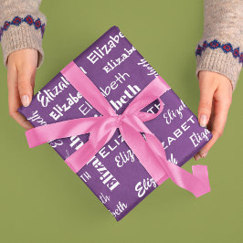 Papel De Presente Nome Monograma Inicial Presente Personalizado Roxo