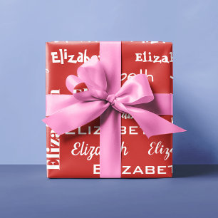 Papel De Presente Nome Monograma Inicial Presente Personalizado Verm