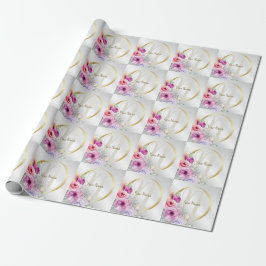 Papel De Presente Nome Monograma Moldura Dourada Floral Rosa Colorid