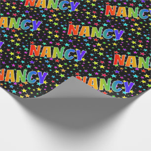 Papel De Presente Nome "NANCY" do arco-íris + Estrelas