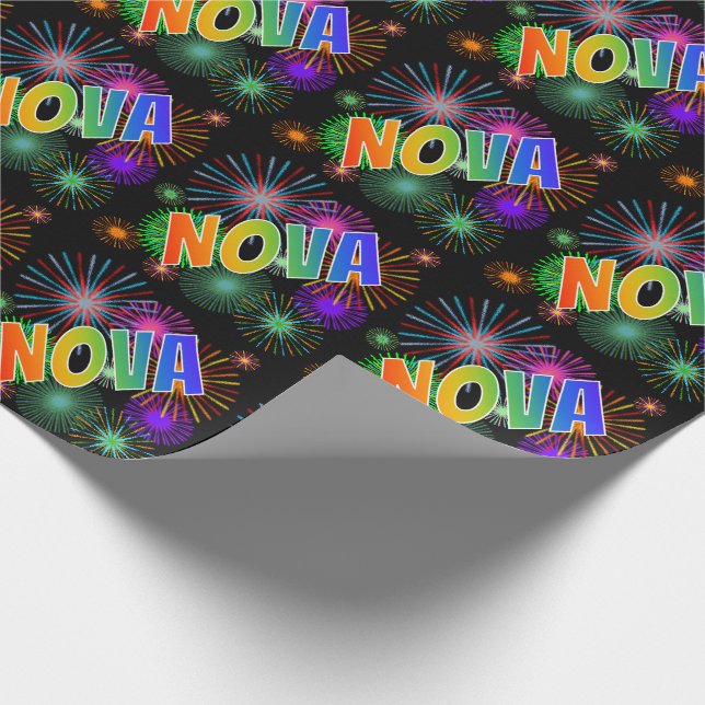 Papel De Presente Nome "NOVA" com Arco-íris + Fogos de Artifício (Ponta)