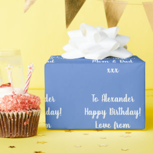 Papel De Presente Nome Personalizado Aniversário Feliz Azul Moderno