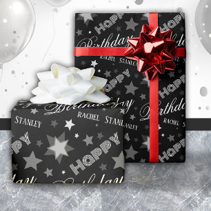 Papel De Presente Nome Personalizado Aniversário Roteiro Moderno Est