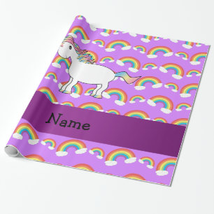 Papel De Presente Nome personalizado arco-íris unicórnio roxo arco-í