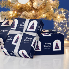 Papel De Presente Nome Personalizado Árvore de Natal Azul Verificada