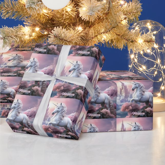 Papel De Presente Nome Personalizado Belo Unicórnio (Feriados)
