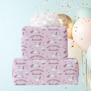 Papel De Presente Nome Personalizado Bolo de Aniversário de Gatinho 