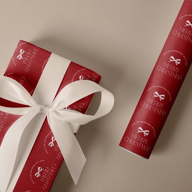 Papel De Presente Nome personalizado branco vermelho Feliz Natal  (Criador carregado)