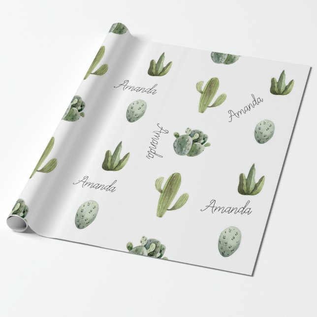 Papel De Presente Nome Personalizado Cactus Suculent Sudoeste (Desenrolado)