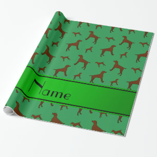Papel De Presente Nome personalizado Cães Vizsla verdes