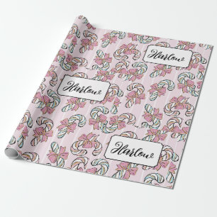 Papel De Presente Nome personalizado Candy Cane Natal