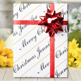 Papel De Presente Nome Personalizado Chic Natal Feliz Personalizado
