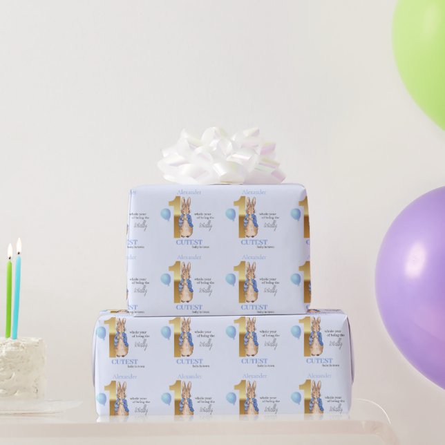 Papel De Presente Nome Personalizado Coelho Clássico Primeiro Aniver (Presentes para festas)