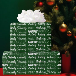 Papel De Presente Nome Personalizado Colagem de Fontes Verde Natal