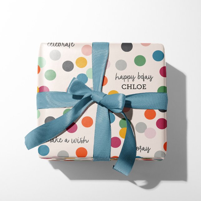 Papel De Presente Nome Personalizado | Confetes de Aniversário (Criador carregado)