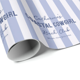 Papel De Presente Nome Personalizado Cowgirl Costeira Listras Azuis