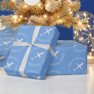 Papel De Presente Nome Personalizado Crianças de Avião Feliz Anivers