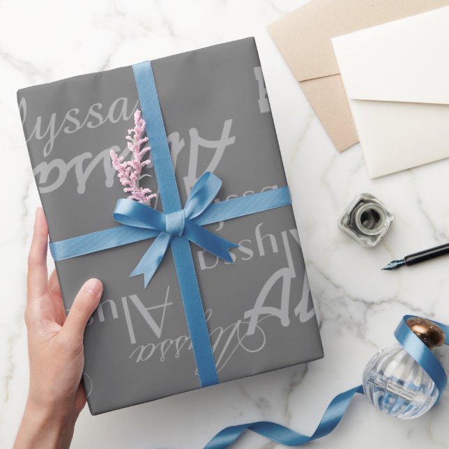 Papel De Presente Nome Personalizado da cinza (Presentear)