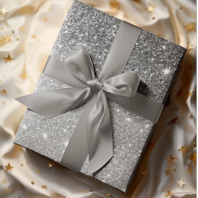 Papel De Presente Nome Personalizado da Glitter da Cinza Moderna (Criador carregado)