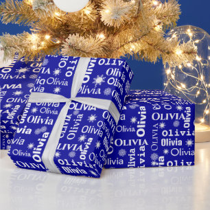 Papel De Presente Nome Personalizado Da OLIVIA Com Flocos De Neve Em