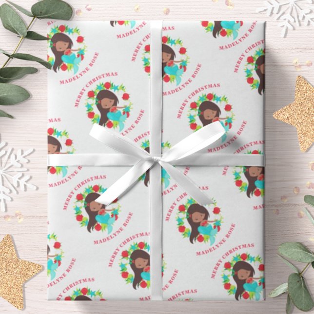 Papel De Presente Nome Personalizado das Conchas de Sereia de Natal (Criador carregado)