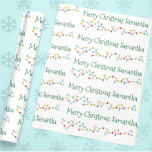 Papel De Presente Nome Personalizado das Luzes de Natal Personalizad