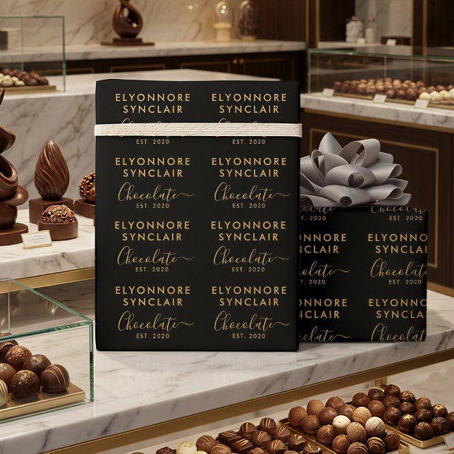 Papel De Presente Nome Personalizado Data de Estabelecimento Chocola (Criador carregado)