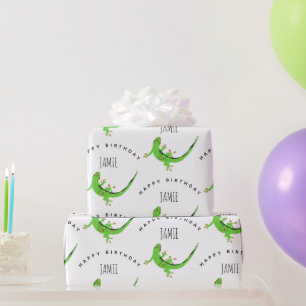 Papel De Presente Nome Personalizado de Aniversário do Réptil do Gec