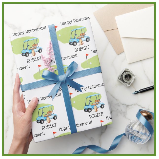 Papel De Presente Nome Personalizado de Aposentação do Golf (Criador carregado)