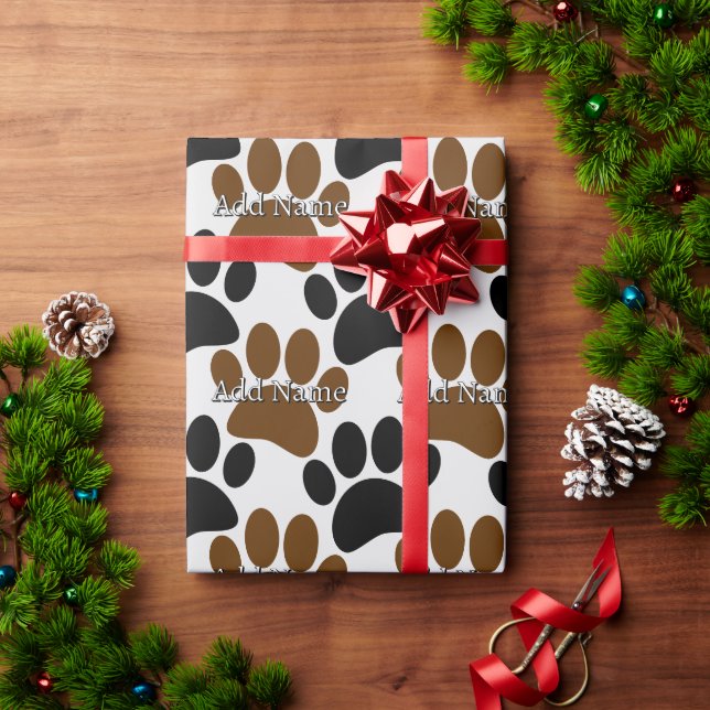Papel De Presente Nome Personalizado de Impressão de Pata de Cachorr (Presente de Natal)