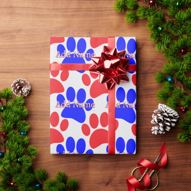 Papel De Presente Nome Personalizado de Impressão de Pata de Cachorr (Presente de Natal)