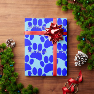 Papel De Presente Nome Personalizado de Impressão de Pata de Cão Azu