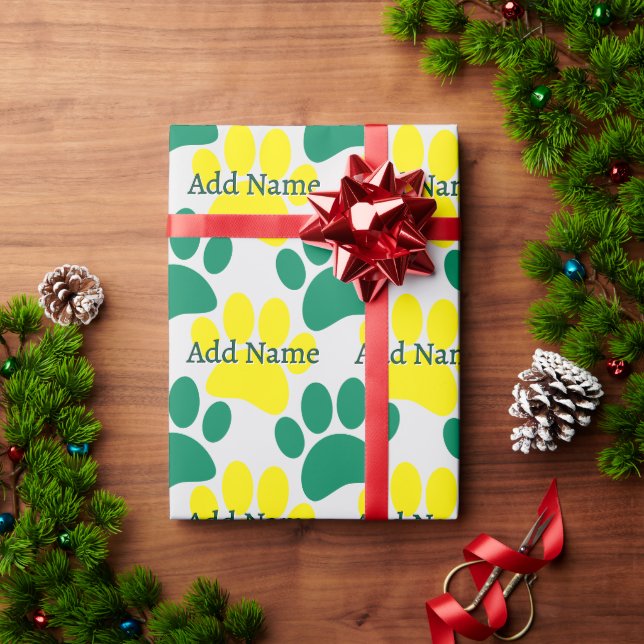Papel De Presente Nome Personalizado de Impressão de Paw de Cachorro (Presente de Natal)