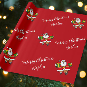 Papel De Presente Nome Personalizado de Papais noeis de Feliz Natal