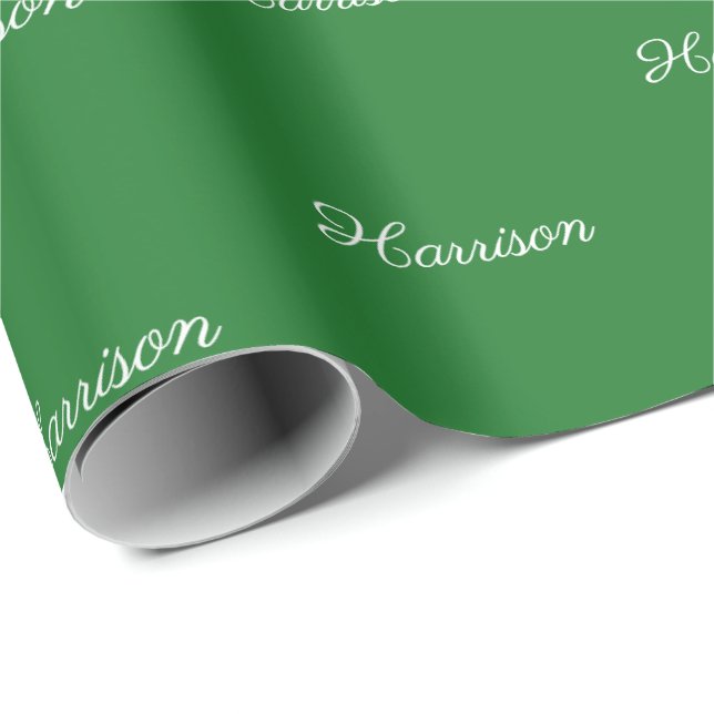 Papel De Presente Nome personalizado de script branco verde elegante (Ponta do rolo)