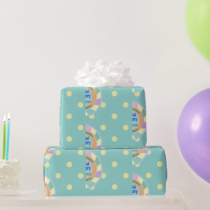 Papel De Presente Nome Personalizado do Coelho da Páscoa Azul Turque