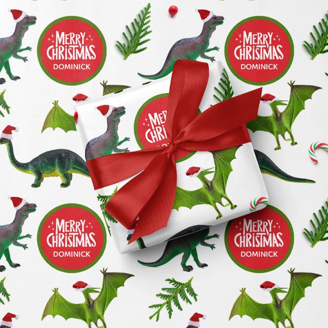Papel De Presente Nome Personalizado do Dinossauro Natal (Criador carregado)