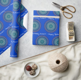 Papel De Presente Nome Personalizado do Mandala Azul e Verde