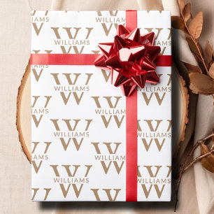 Papel De Presente Nome personalizado do monograma elegante Branco pe