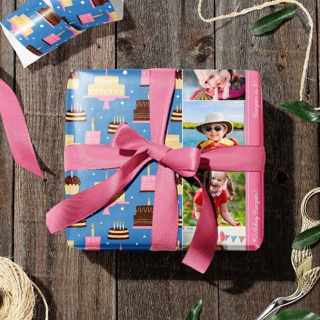 Papel De Presente Nome Personalizado do Padrão de Bolo de Aniversári (Criador carregado)