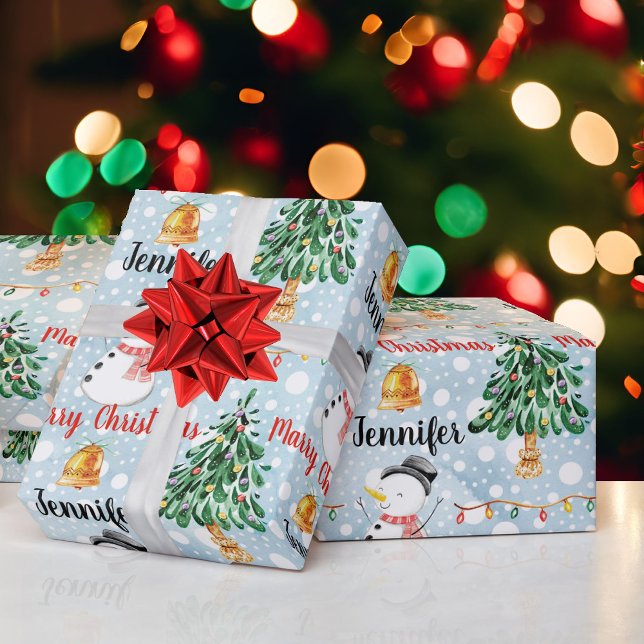 Papel De Presente Nome Personalizado do Padrão de Natal Bonito do Sn (Criador carregado)