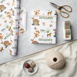 Papel De Presente Nome Personalizado dos Animais de Aniversário da F