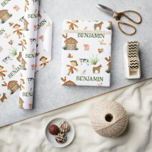 Papel De Presente Nome Personalizado dos Animais de Aniversário da F