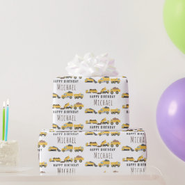 Papel De Presente Nome Personalizado Dos Caminhões De Construção Dos