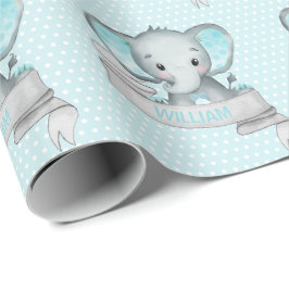Papel De Presente Nome personalizado Elefant Baby Boy Blue & Cinza